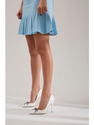 Ayakkabı Prensi Caesar Kurdela Detaylı Beyaz Rugan 10 cm Kadın Stiletto, Topuklu Ayakkabı