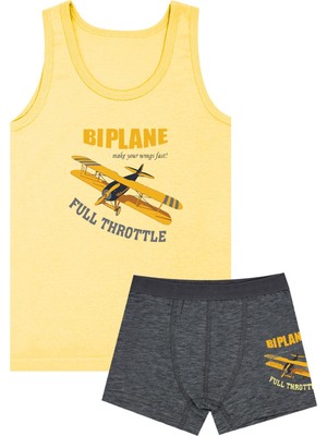 Öts Erkek Çocuk Atlet Boxer Likralı Sarı Uçak (%96 Pamuk - %4 Elastan)