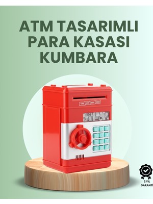 Bosel Kırmızı Atm Kasa Tipi Para Biriktirme Kumbarası