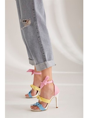 Ayakkabı Prensi Marzia Üç Bant Kurdela Detaylı Renkli 10 cm Kadın Klasik Topuklu Ayakkabı