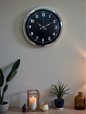 Buffer Zentime Klasik 40 cm Krom Şık Metal Duvar Saati