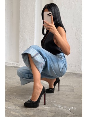 Ayakkabı Prensi Coax Siyah Rugan 13 cm Kadın Klasik Platform Topuklu Ayakkabı