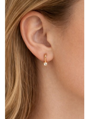 Sacce Scarves & Accessories Mini Kare Halka Küpe Tektaş Detaylı – Rose Gold