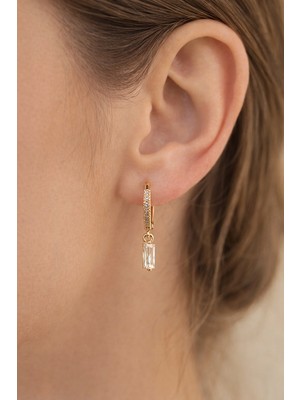 Sacce Scarves & Accessories Rose Gold Kare Taş Sallantılı Taşlı Halka Küpe