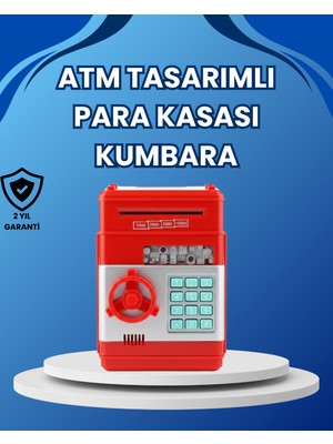 Bosel Kırmızı Atm Tasarımlı Şifreli Para Kasası Kumbara