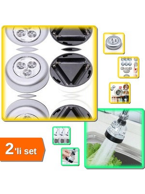 Hereveoyuncak Kablosuz Spot Dokunmatik Lamba + 3 Fonksiyonlu Şeffaf Musluk Başlığı - 2li Set Spfler