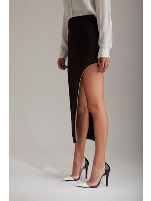 Ayakkabı Prensi Şeffaf Detaylı Stiletto Şeffaf Siyah Beyaz Kadın Stiletto, Topuklu Ayakkabı