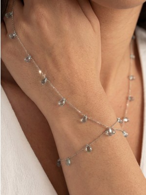 Doğan Diamond 925 Ayar Gümüş Yarı Değerli Doğal Blue Topaz Damla Taşlı Takım Bileklik- Collezione Azur