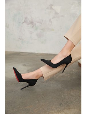 Ayakkabı Prensi Nadja Siyah Suet 10 cm Kadın Stiletto, Topuklu Ayakkabı Suet