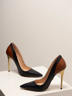 Ayakkabı Prensi Urania Siyah Taba 10 cm Kadın Stiletto, Topuklu Ayakkabı