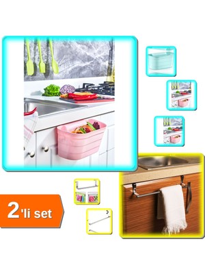 Hereveoyuncak Mutfak Dolabı Çekmece Üstü Havlu Askısı + Dolap Kapağı Organizeri Tezgah Çöp Kutusu - 2li Set N0C6F3