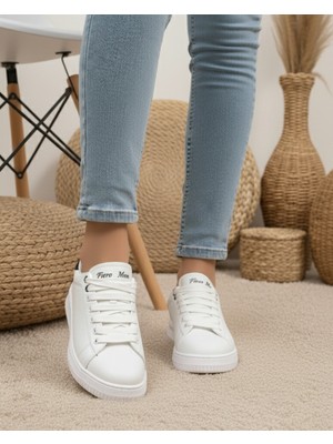 Homiro Unisex Ortopedik Rahat Spor Ayakkabı - Beyaz Siyah Taşlı