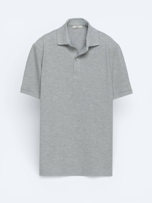 Kip Antrasit Düz Polo Yaka Pamuk Karışımlı T-Shirt