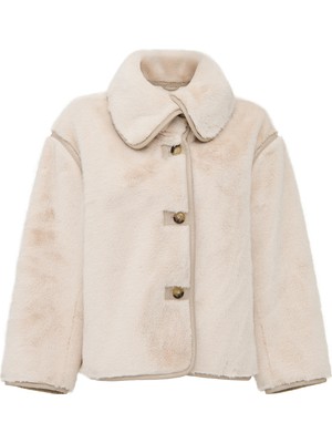 Derimod Malmö Kadın Bej Devrik Yaka Oversize Teddy Deri Mont 25WGP5628FF