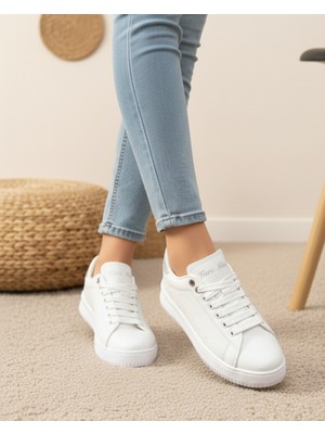 Homiro Unisex Ortopedik Rahat Spor Ayakkabı - Beyaz Gümüş Taşlı