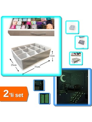 Hereveoyuncak 12 Pratik Bölmeli Çekmece Organizer + 396 Adet Fosforlu Yıldız Tozu Etiketleri - 2li Set R8A7H4