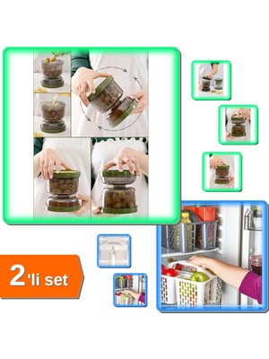 Hereveoyuncak Çift Taraflı Suyu Süzen Süzgeçli Kapaklı Turşuluk Zeytinlik + Düzenleyici Sepet Gri - 2li Set F6X1K5