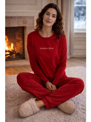 Remsa Kadın Kadife Kumaş Pijama Takımı 13165-2892 Kırmızı