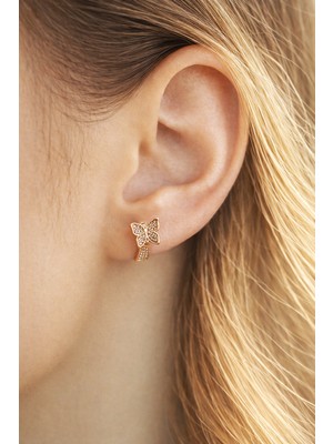 Sacce Scarves & Accessories Mini Kelebek Detaylı Zirkon Taşlı Halka Küpe – 9 mm Rose Gold