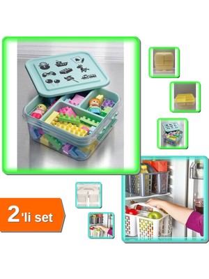 Hereveoyuncak Çok Amaçlı Bölmeli Oyuncak Hobi Takı Saklama Kutusu + Buzdolabı Gri Düzenleyici Sepet - 2li Set B3G9