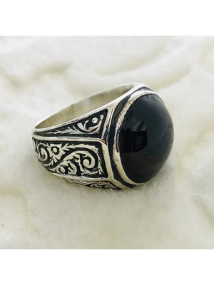 Canka Kehribar Taşlı 925 Ayar Gümüş Erkek Yüzük