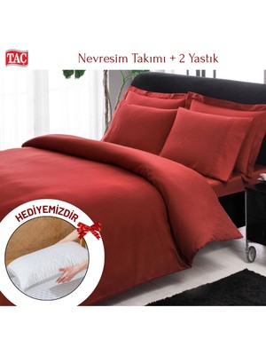 Taç Çift Kişilik Premium Basic Stripe Saten Nevresim Takımı Yastık