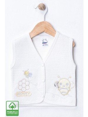 Miniel Unisex Bebek Arı Nakışlı Organik Pamuklu 3-6-9 Ay Kapitone Bebek Yelek