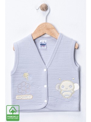 Miniel Unisex Bebek Arı Nakışlı Organik Pamuklu 3-6-9 Ay Kapitone Bebek Yelek