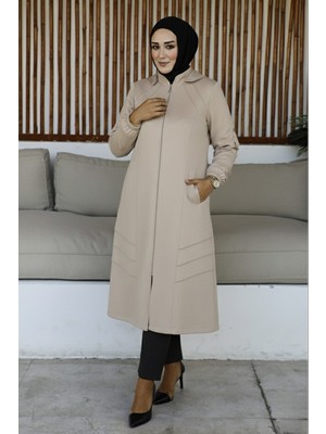 Ahucan Kadın Büyük Beden Kapüşonlu Ara Boy Süet Kap