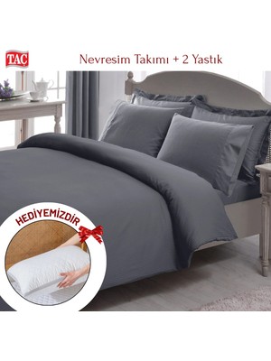Taç Çift Kişilik Premium Basic Stripe Saten Nevresim Takımı Yastık