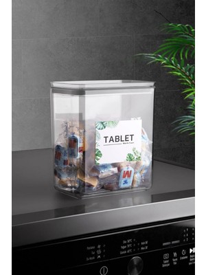 Comprox Banyo Saklama Kabı Dikdörtgen 2,2lt 1'li Set Tablet/deterjan Kabı Kutusu Vakum Kapaklı Sert Mika