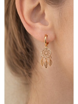 Sacce Scarves & Accessories Düş Kapanı Halka Küpe | Zirkon Taşlı Charmlı Rose Gold Küpe