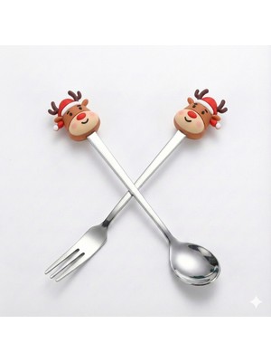 Sevimli Geyik Figürlü Paslanmaz Çelik Fondü ve Tatlı Sunum Seti