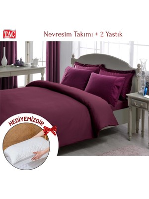Taç Çift Kişilik Premium Basic Stripe Saten Nevresim Takımı Yastık
