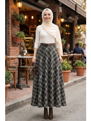 Harman Butik Kadın Renkli Ekose Desenli Etek %80 Pamuk %20 Polyester Rahat Kesim