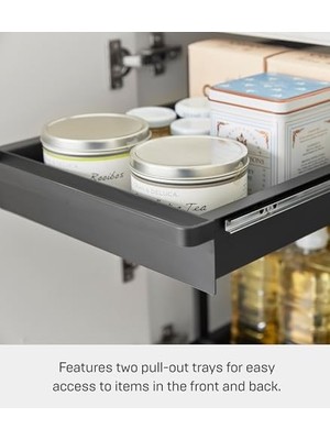 1461 Tower 2 Katlı Bulaşık Dolabı Rafı, Sürgülü Raflı, Siyah, Çelik, Minimalist, 42,4~68,5 x 30,4 x 45,3 cm