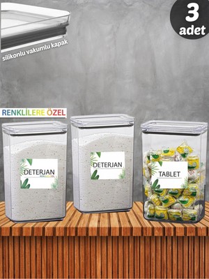 Comprox Banyo Saklama Kabı Dikdörtgen 2,9lt 3'lü Set Tablet/deterjan Kabı Kutusu Vakum Kapaklı Sert Mika