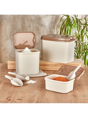 Comprox Vip Ahmet Kumsal Un ve Bakliyat Kabı 10 Lt + 4,5 Lt + 1,6 Lt Gri Saklama Kabı Kürek