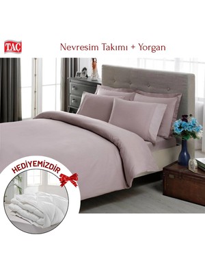 Taç Çift Kişilik Premium Basic Stripe Saten Nevresim Takımı Yorgan