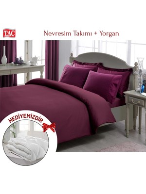 Taç Çift Kişilik Premium Basic Stripe Saten Nevresim Takımı Yorgan