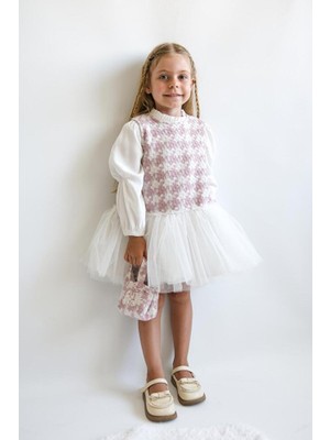 ministok Lucia Kaz Ayağı Desenli Tütü Etekli Çanta Aksesuarlı Kız Çocuk Elbise