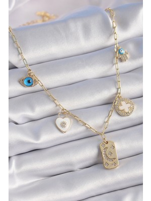 Epilons Gold Renk Zirkon Taşlı Çoklu Figür Model Şans Kolyesi - TJ-BKO9301