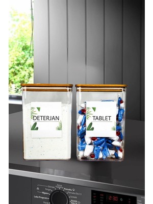 Comprox Banyo Saklama Kabı 2,9lt 2'li Set Tablet/deterjan Kabı Kutusu Ahşap Ağaç Vakum Kapaklı Ahşap