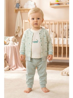 Babymod Balık Desenli 3'lü 100% Pamuk Erkek Bebek Takım Set