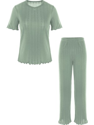 Koza İç Giyim Kadın Pamuklu Kısa Kollu Baby Overloklu Pijama Takımı