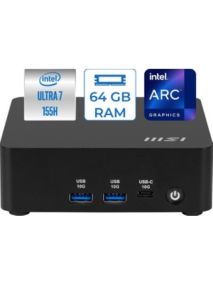 Msı Cubı Nuc Aı 1umg Intel Core Ultra 7 155H 4.8 Ghz 64GB 512GB SSD Intel Arc Graphics Freedos Taşınabilir Mini Bilgisayar MSI155005EUF21 + Zettausb