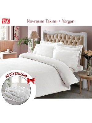 Taç Çift Kişilik Premium Basic Stripe Saten Nevresim Takımı Yorgan