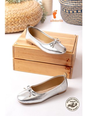 Albishoes Kadın Günlük Babet Yuvarlak Burun Balerin Babet Fiyonklu Rahat Taban Şık Kadın Babet