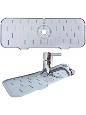 Silikon Musluk Sıçrama Önleyici Ped, Gri Su Tutucu Mat, Mutfak ve Banyo Tezgahı & Koruyucu, Lavabo Kenarı Için Kaymaz Musluk Kapağı, Damlama Engelleyici Ped, 37 * 14 cm