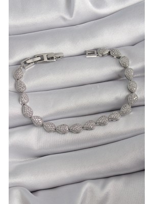 Epilons Pirinç Gümüş Renk Zirkon Taşlı Damla Model VIP Seri Kadın Bileklik - TJ-BB6486